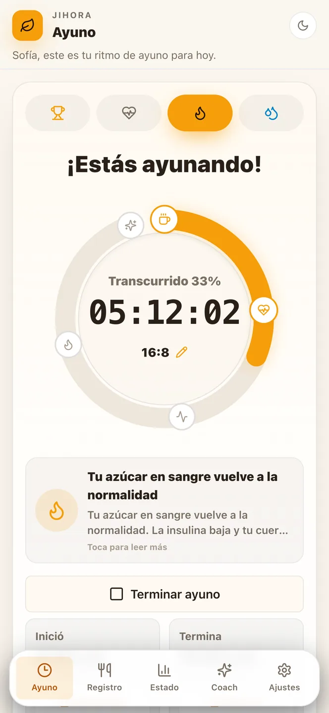 Temporizador de ayuno de Jihora con Live Activity en la pantalla de bloqueo